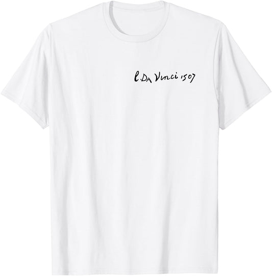 Leonardo Da Vinci 1507 Signature Art Sketch Study discreet T-Shirt - T-Shirt | White
