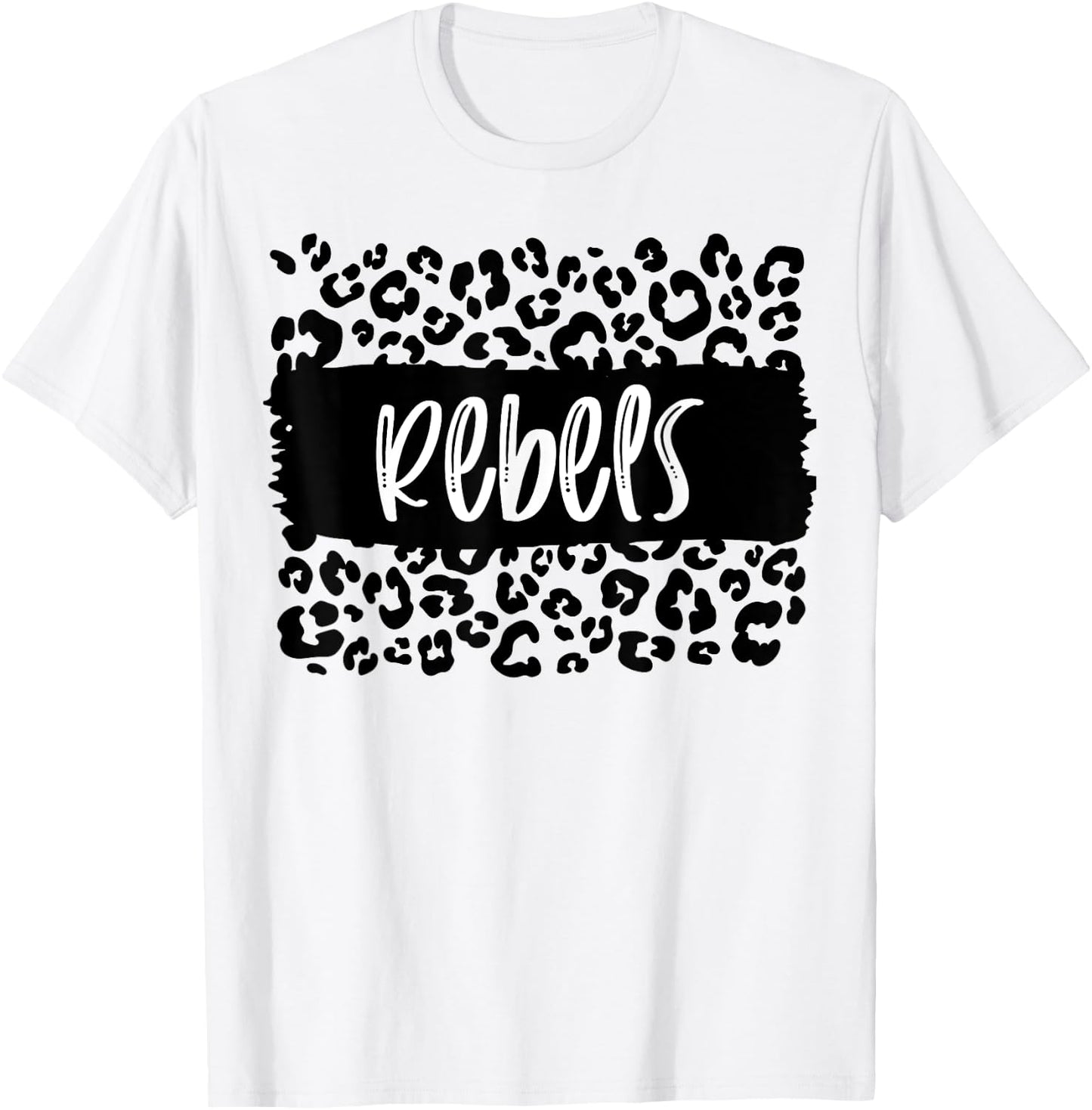 Rebels Team Mascot School Spirit Game Night Leopard Print T-Shirt - T-Shirt | White