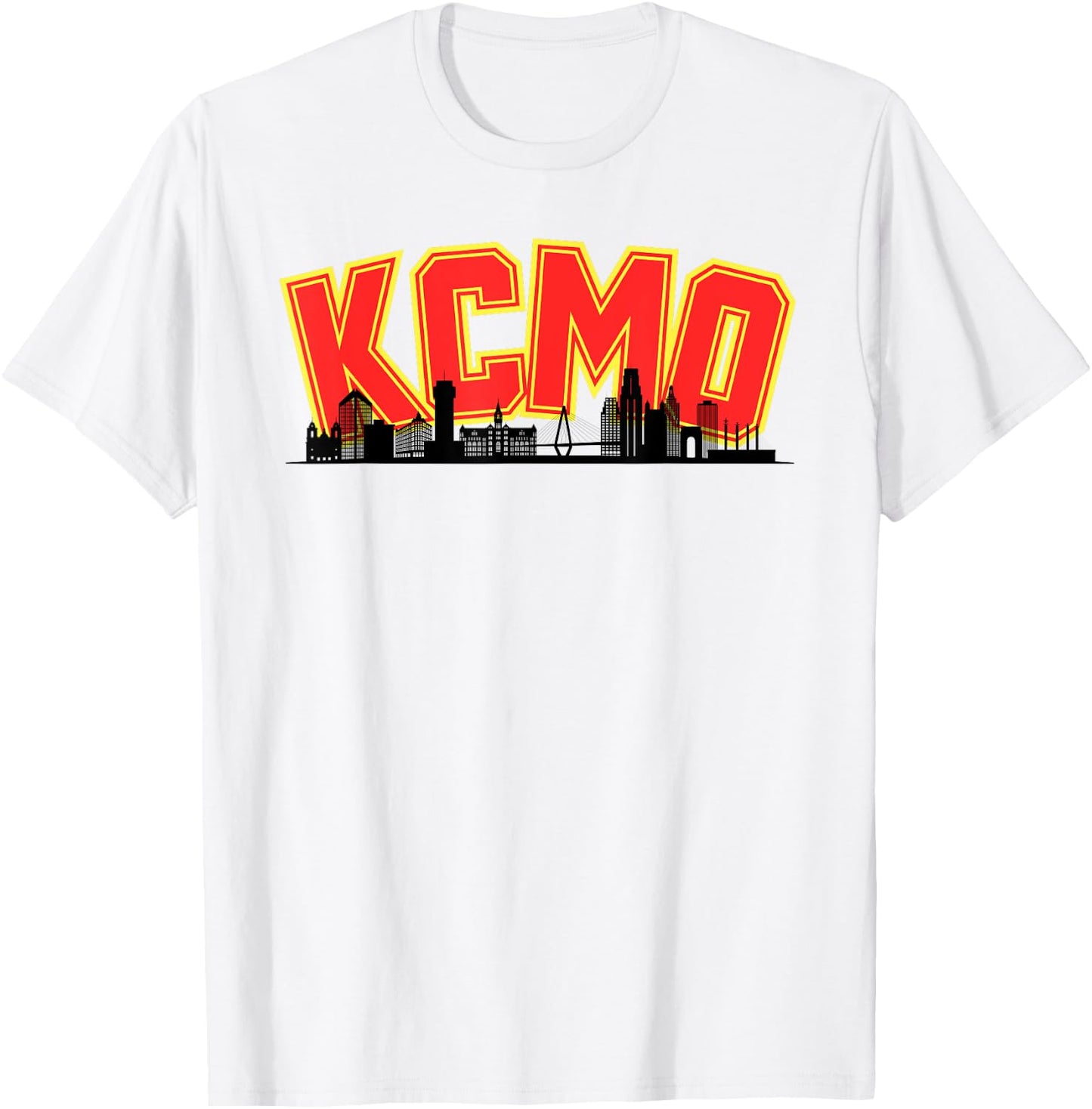 Kansas City Skyline Red Yellow KCMO Kingdom City Sky Design T-Shirt - T-Shirt | White