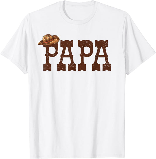 Papa Dad Western Family Matching Birthday Cowboy Cowgirl T-Shirt - T-Shirt | White