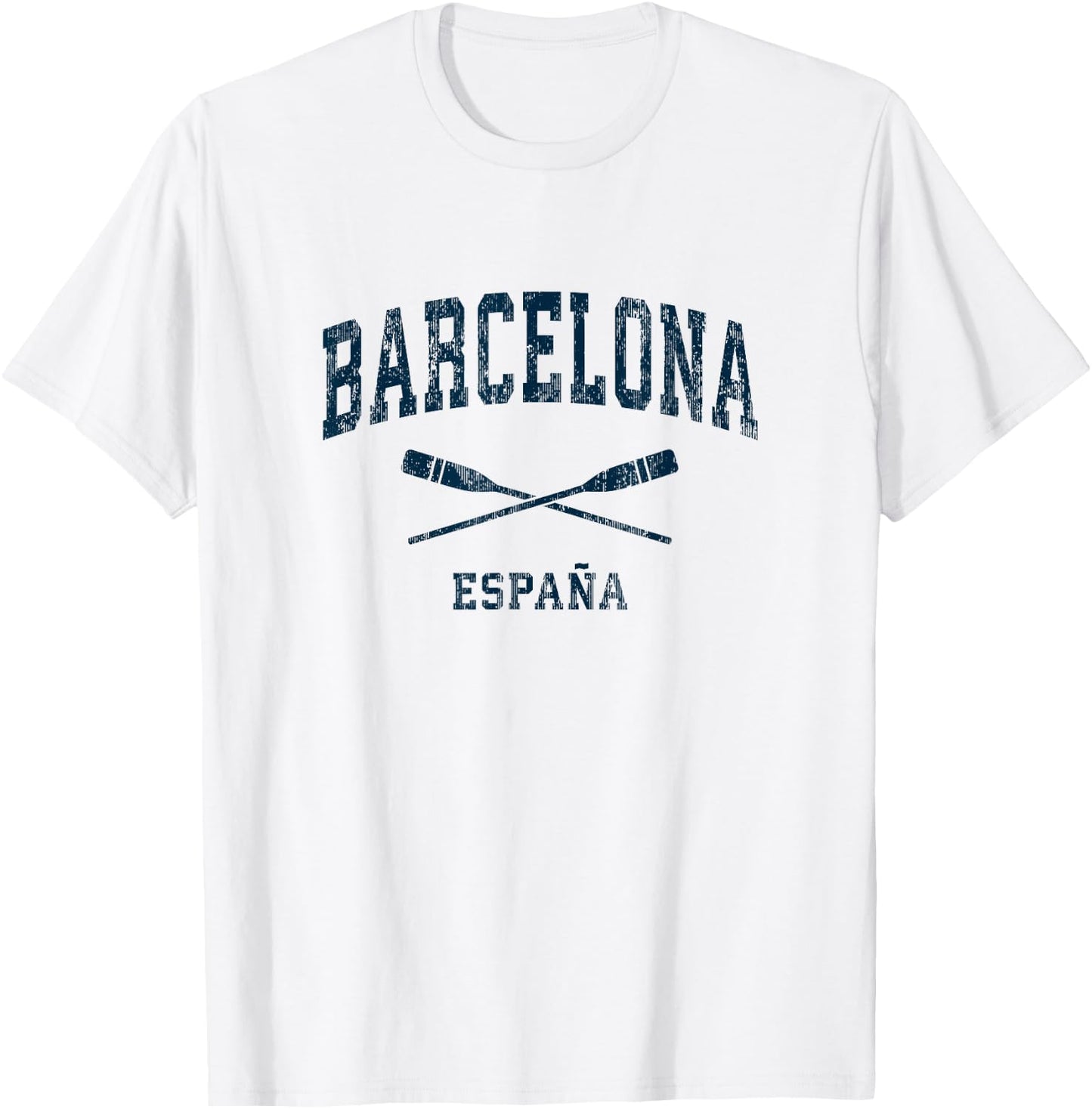 Barcelona Spain Vintage Nautical Paddles Sports Oars T-Shirt - T-Shirt | White