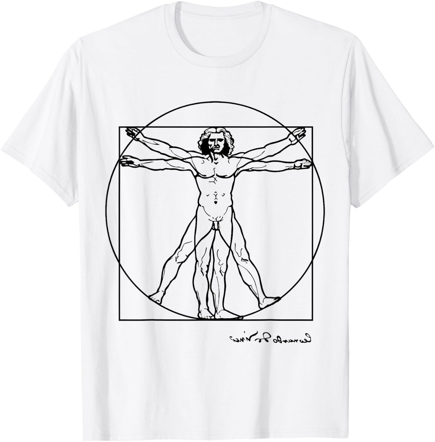 Leonardo Da Vinci The Vitruvian Man T Shirt, Artwork Sketch T-Shirt - T-Shirt | White