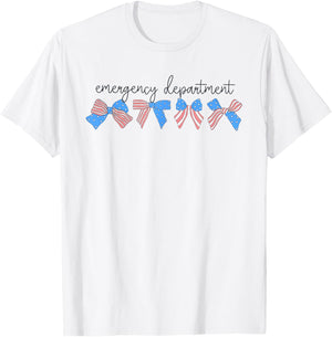 Fourth of July Emergency Department Coquette Bows ER Nurse T-Shirt - T-Shirt | White