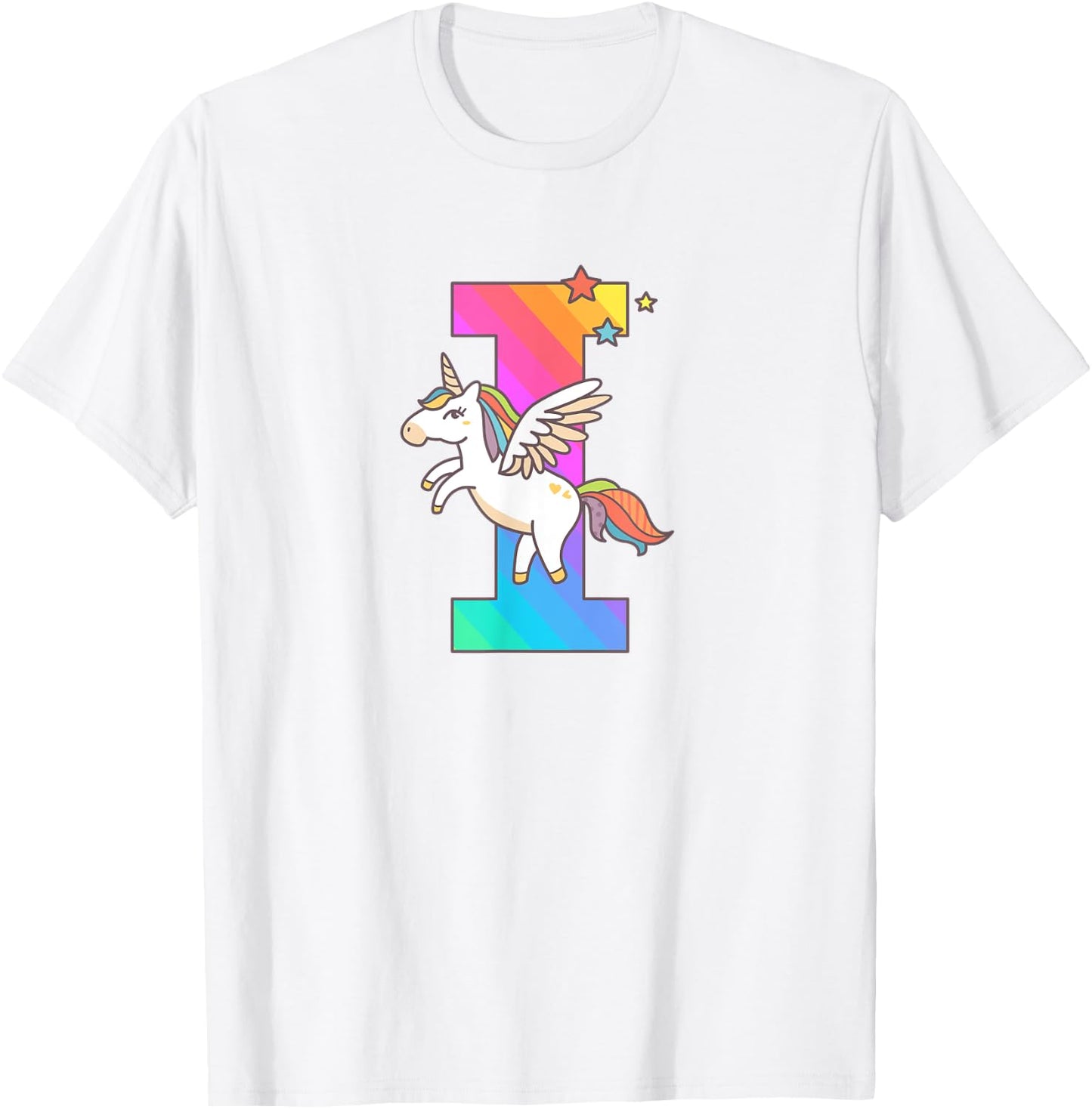 Unicorn Monogram Letter I Initial Cute Girls Birthday Gift T-Shirt - T-Shirt | White