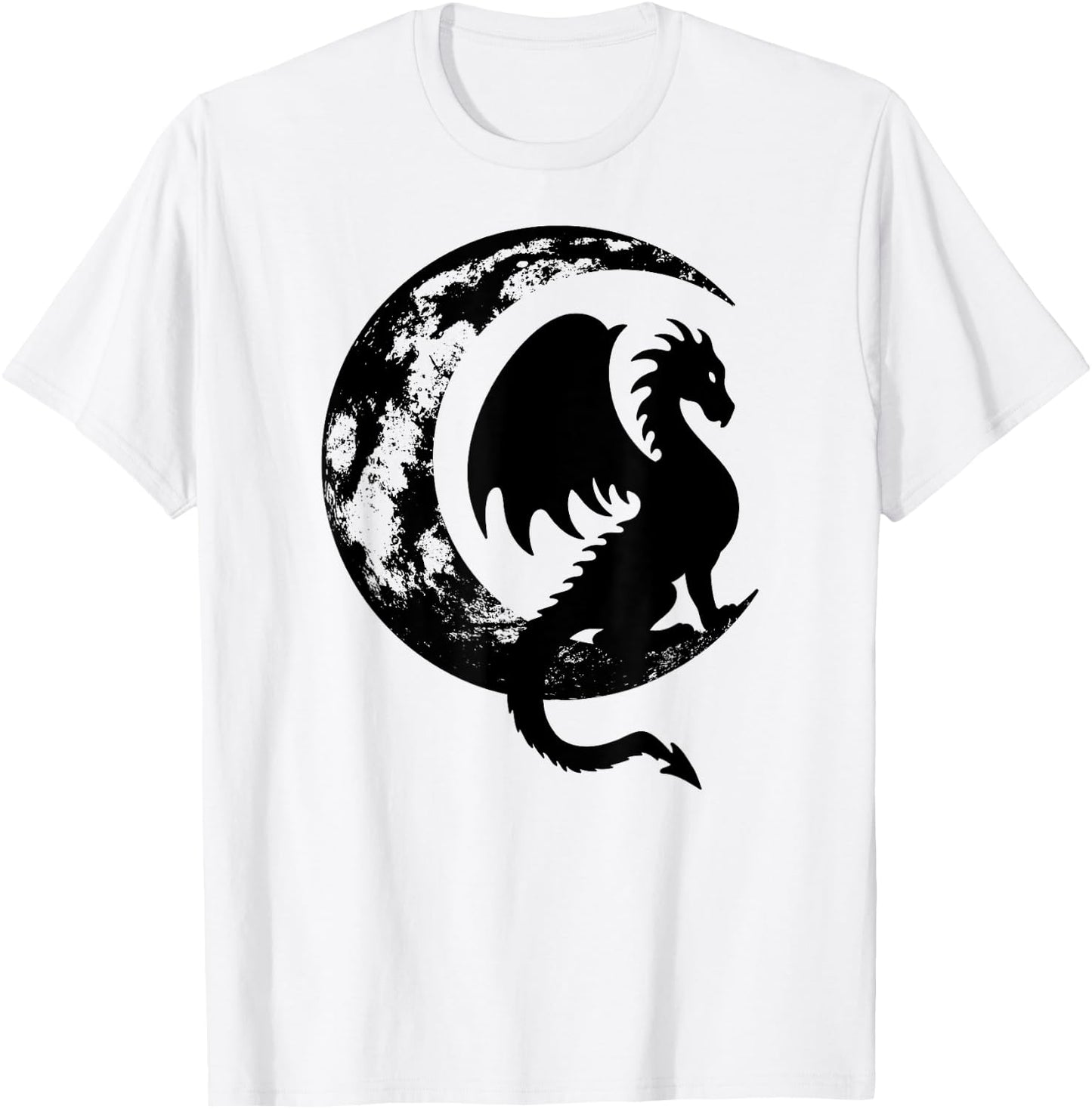 Dragon Sitting on Crescent Moon T-Shirt - T-Shirt | White
