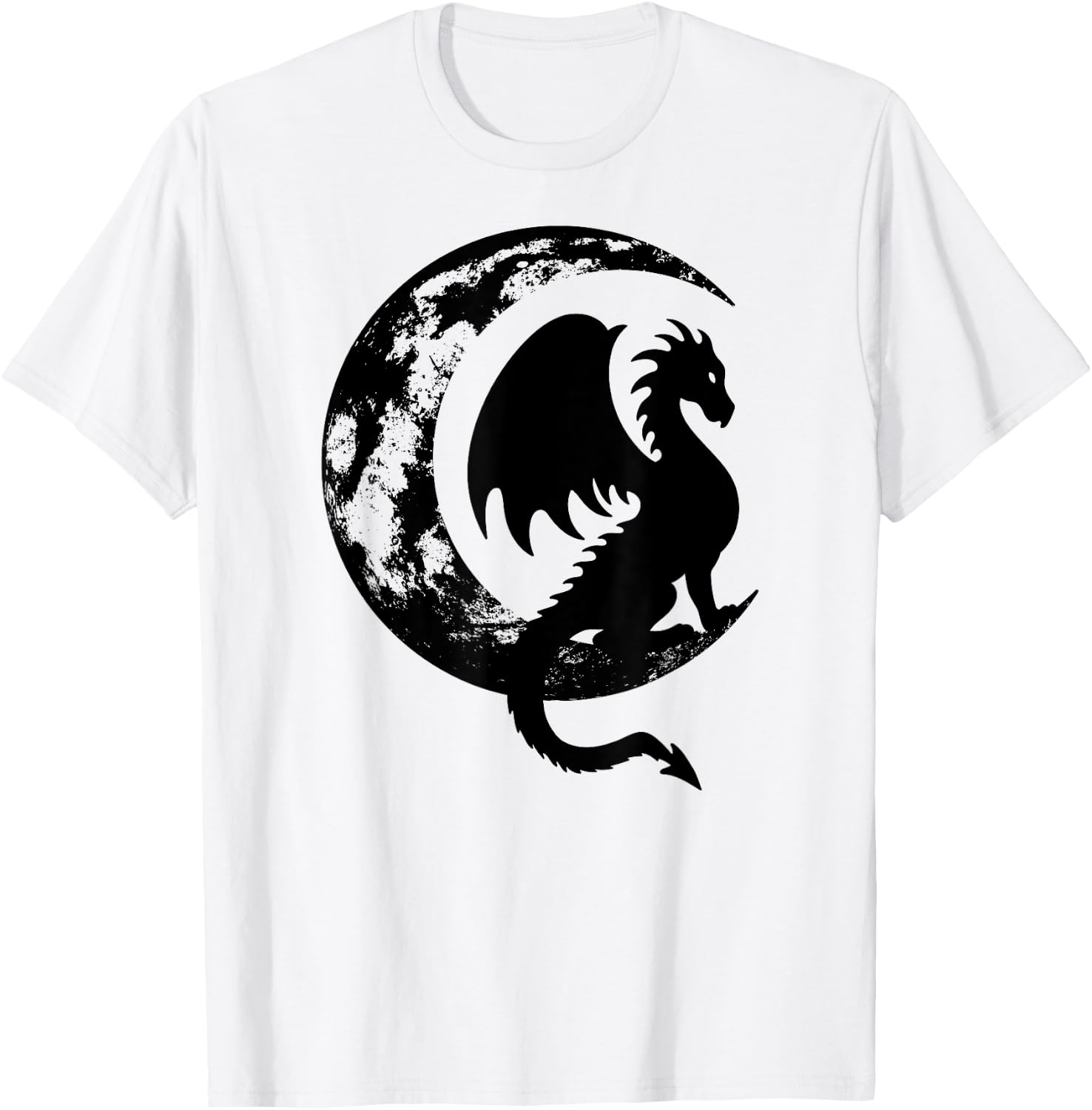Dragon Sitting on Crescent Moon T-Shirt - T-Shirt | White