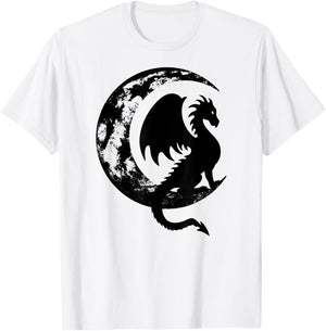 Dragon Sitting on Crescent Moon T-Shirt - T-Shirt | White