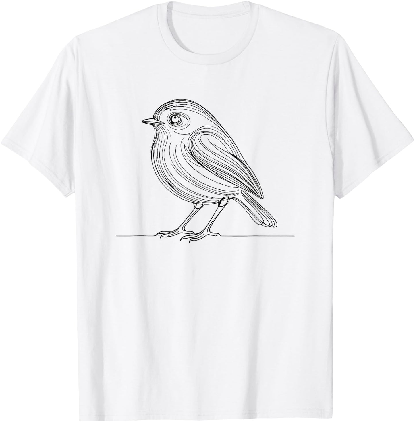 Line Art American Robin Bird T-Shirt - T-Shirt | White