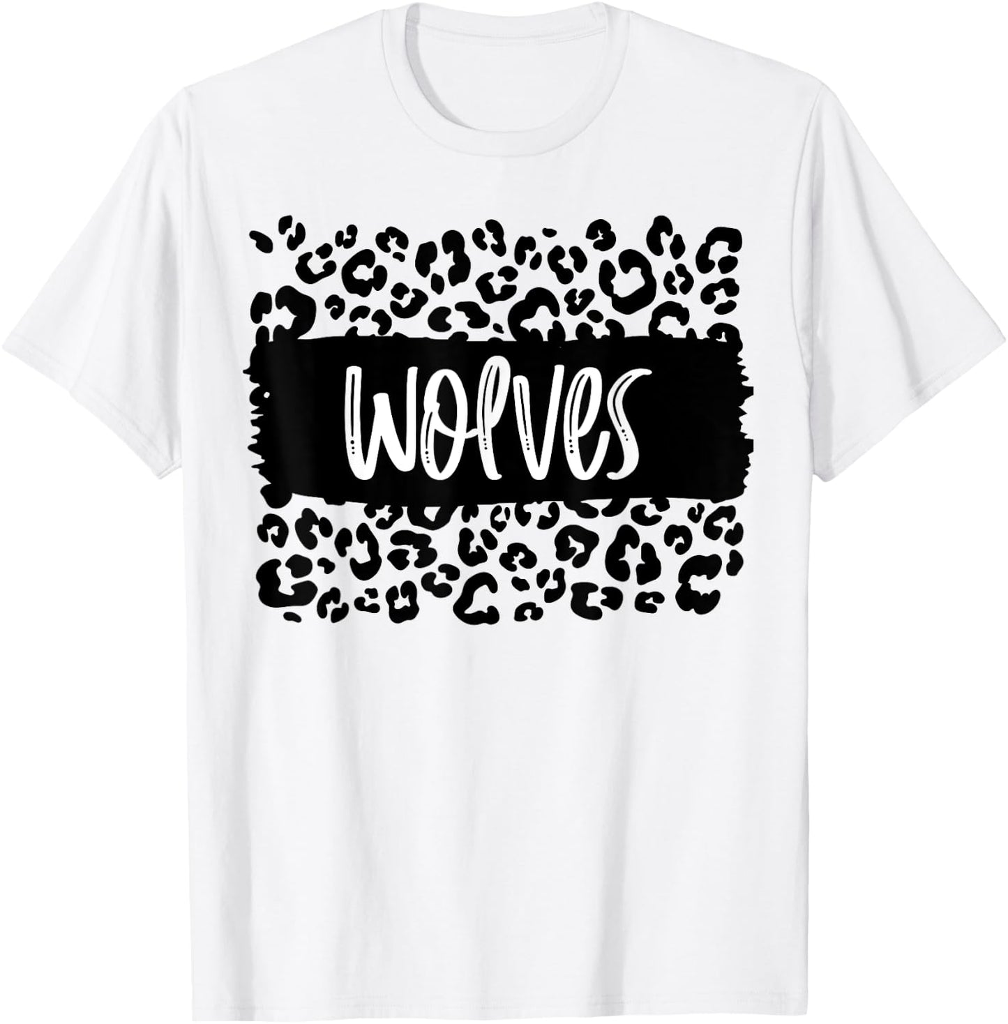 Wolves Team Mascot School Spirit Game Night Leopard Print T-Shirt - T-Shirt | White