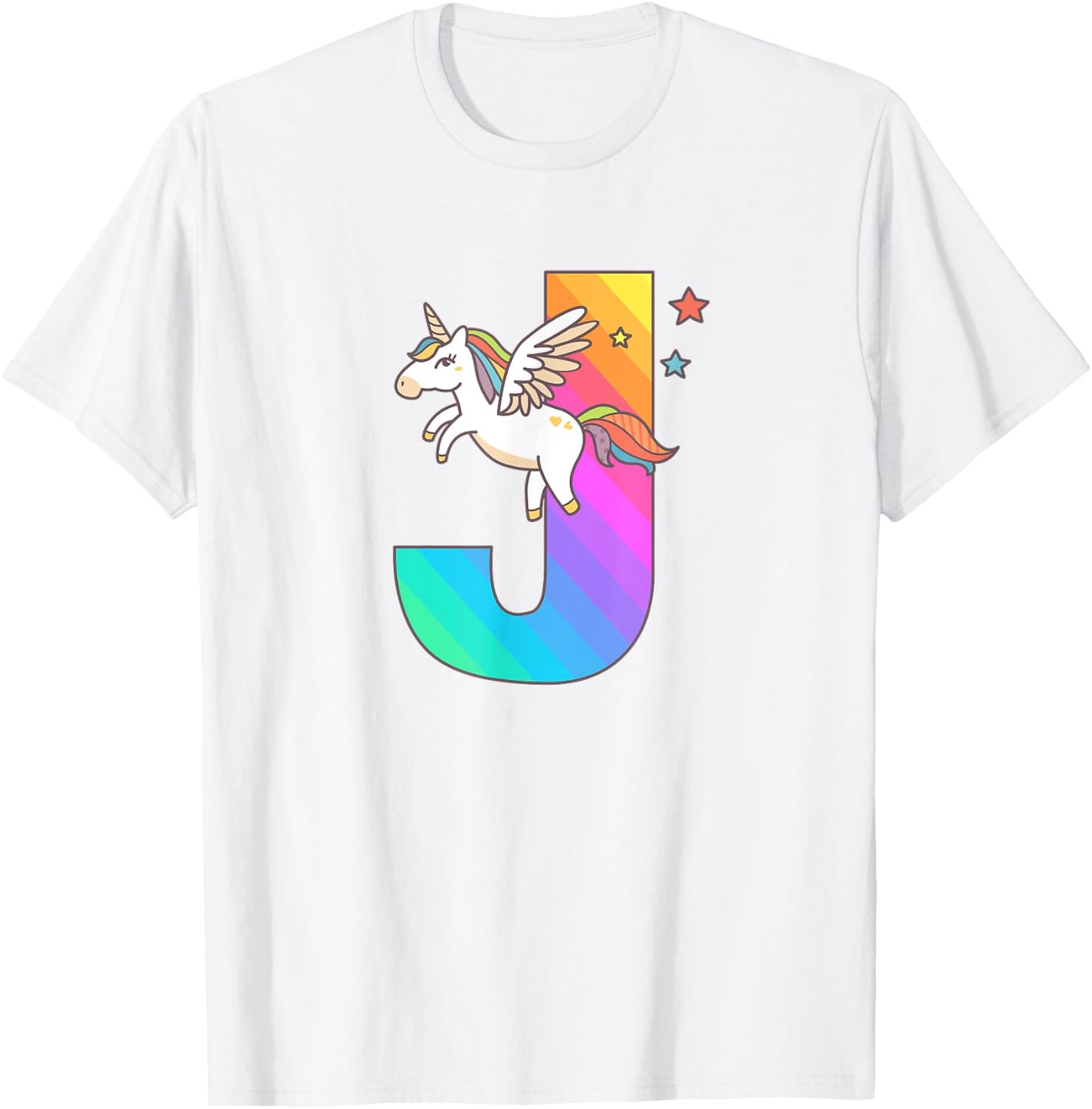 Unicorn Monogram Letter J Initial Cute Girls Birthday Gift T-Shirt - T-Shirt | White
