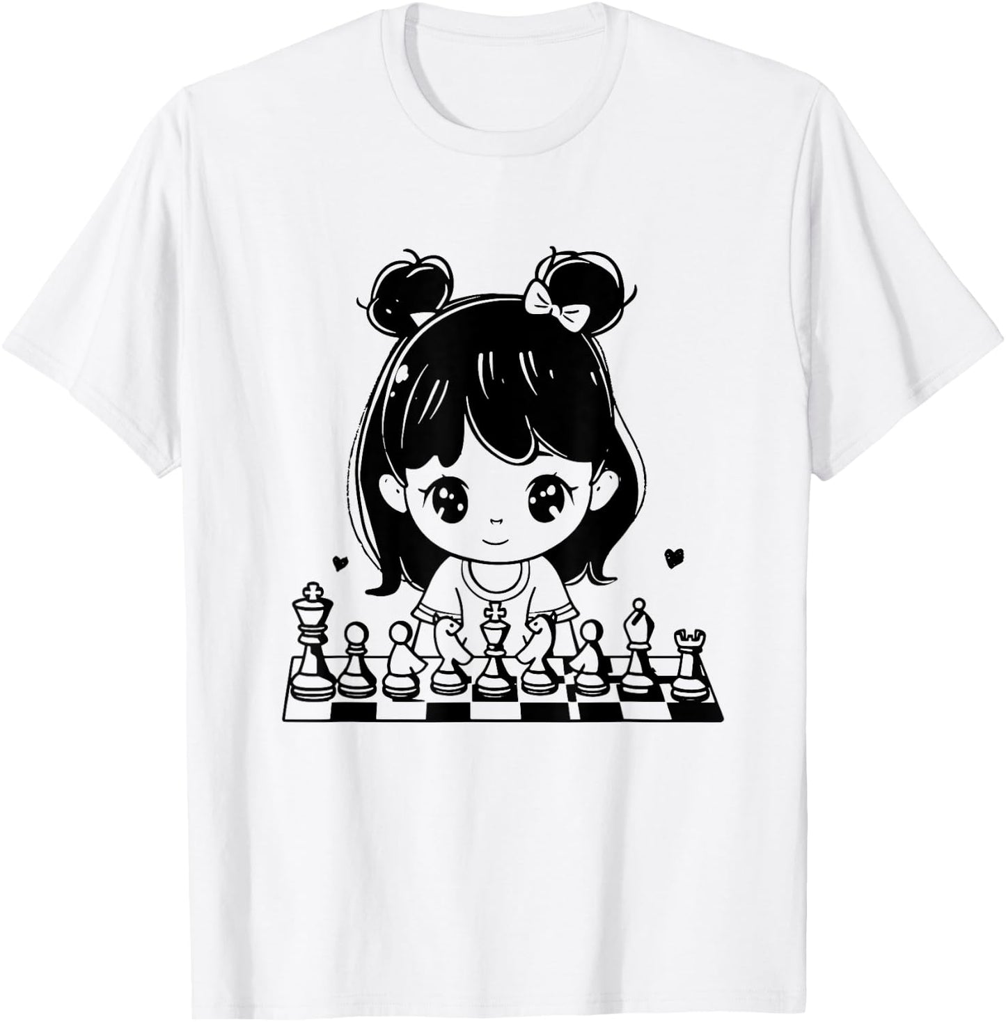 Chess Girl Cartoon Style Tabletop Games T-Shirt - T-Shirt | White