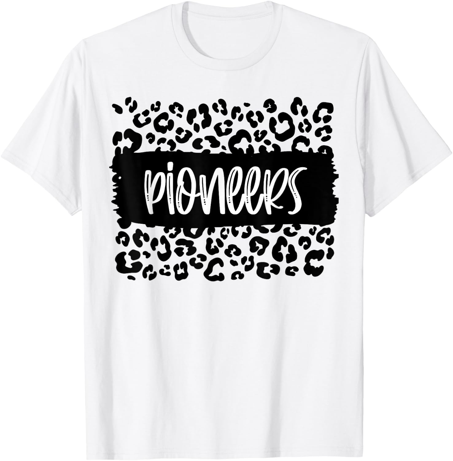 Pioneers Team Mascot School Spirit Game Night Leopard Print T-Shirt - T-Shirt | White