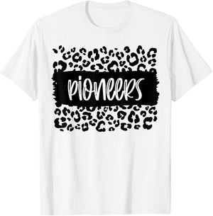 Pioneers Team Mascot School Spirit Game Night Leopard Print T-Shirt - T-Shirt | White