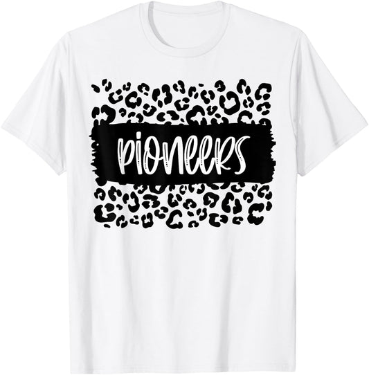 Pioneers Team Mascot School Spirit Game Night Leopard Print T-Shirt - T-Shirt | White