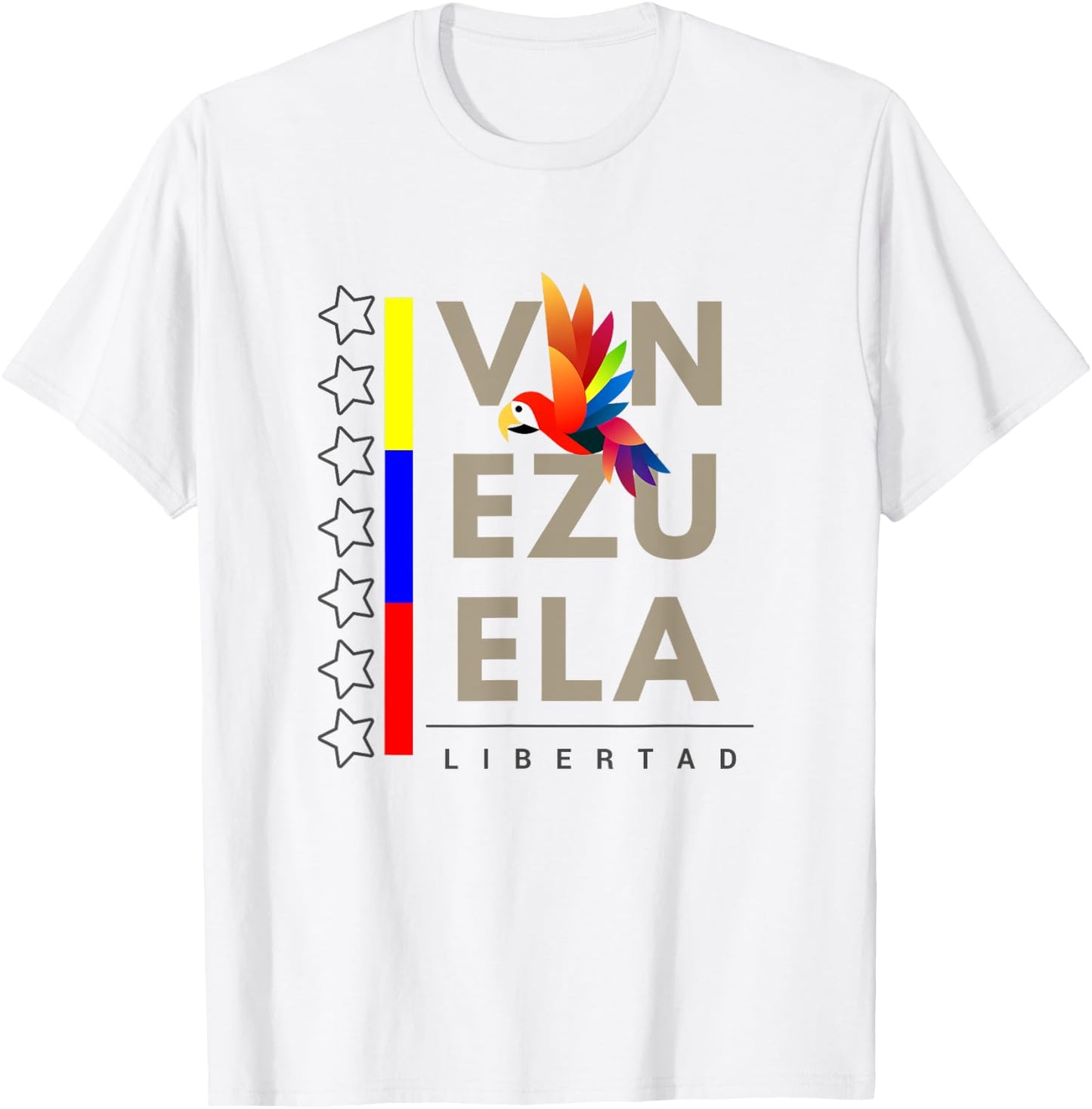 Venezuelan Flag Apparel with 7 Stars Guacamaya Tricolor T-Shirt - T-Shirt | White