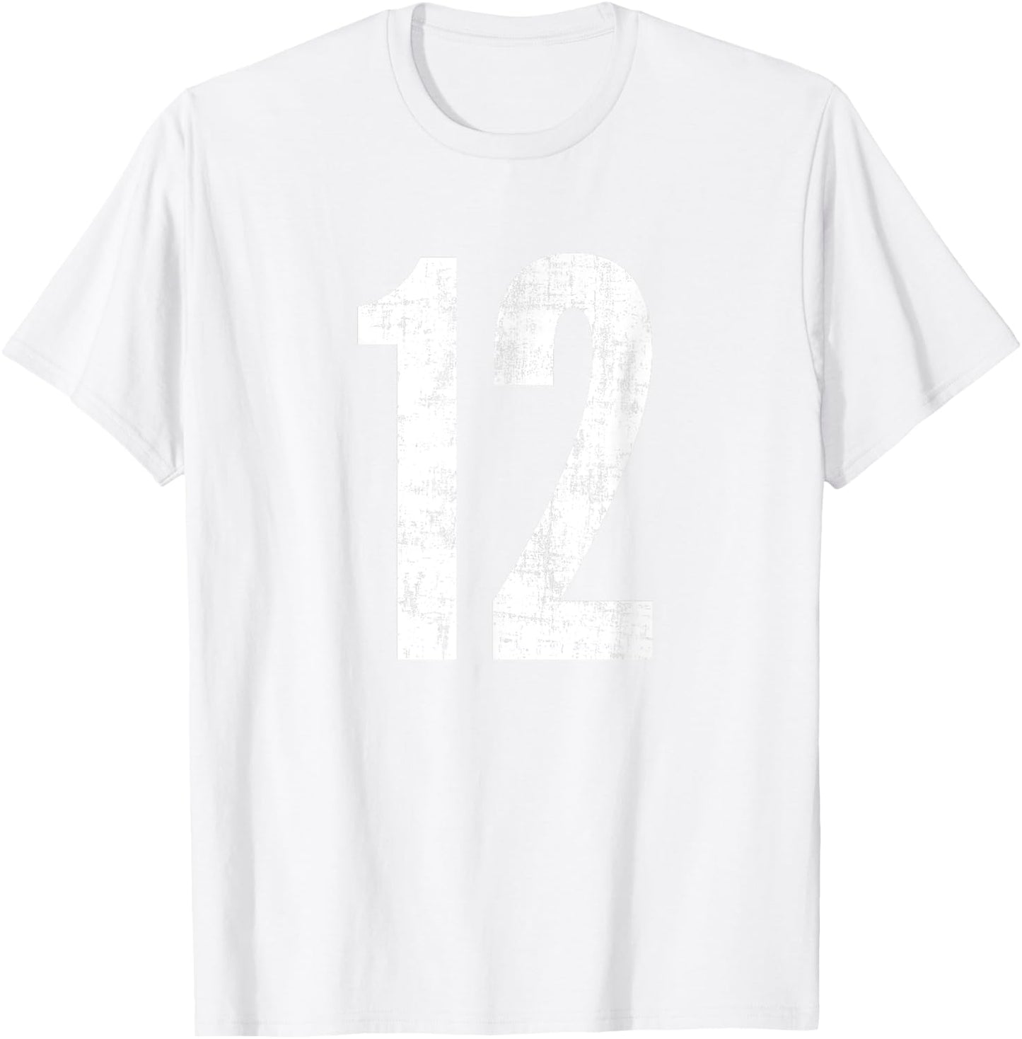 Number 12 Twelve Distressed Vintage Sport Team Player's T-Shirt - T-Shirt | White
