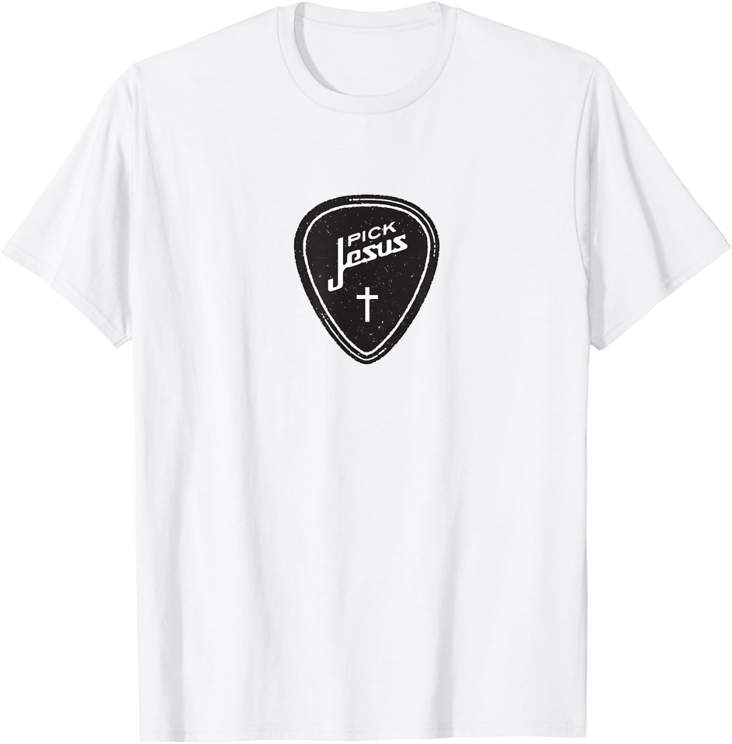 Christian Shirt - Vintage Guitar Pick Jesus Cross Worship T-Shirt - T-Shirt | White