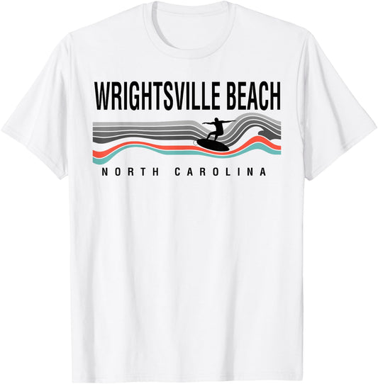 Wrightsville Beach North Carolina Surfboard Navy Men Women Girls Kids T-Shirt - T-Shirt | White