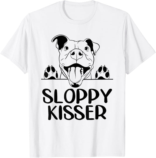 Funny Pitbull Mom Sloppy Kisser Pittie Puppy Dog Pit Bulls Men T-Shirt - T-Shirt | White