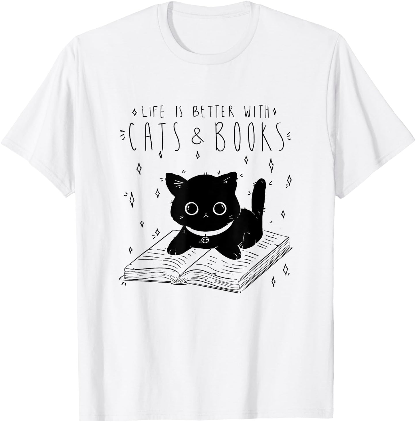 Cats And Books Cat Cute Book Reading Pet Women Girls Kids T-Shirt - T-Shirt | White