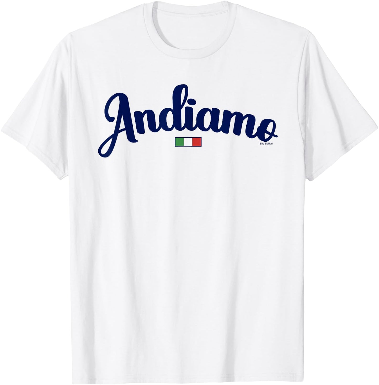 Andiamo Let's Go To Italy Italian Travel Navy Script & Flag T-Shirt - T-Shirt | White
