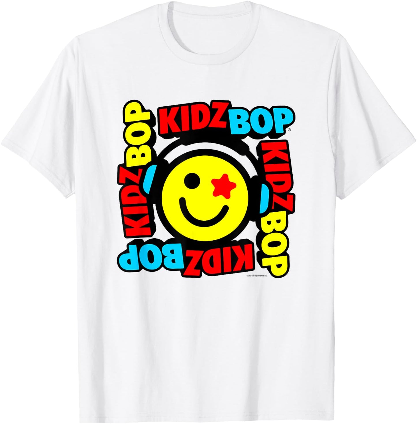 KIDZ BOP Merch – Star Smiley Face With Headphones T-Shirt - T-Shirt | White