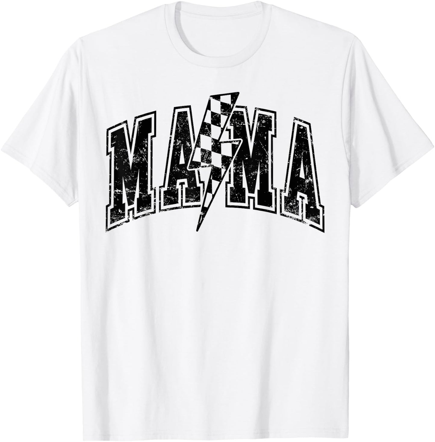 Mama Lightning Bolt Checkered Varsity Mom Women Mother's Day T-Shirt - T-Shirt | White