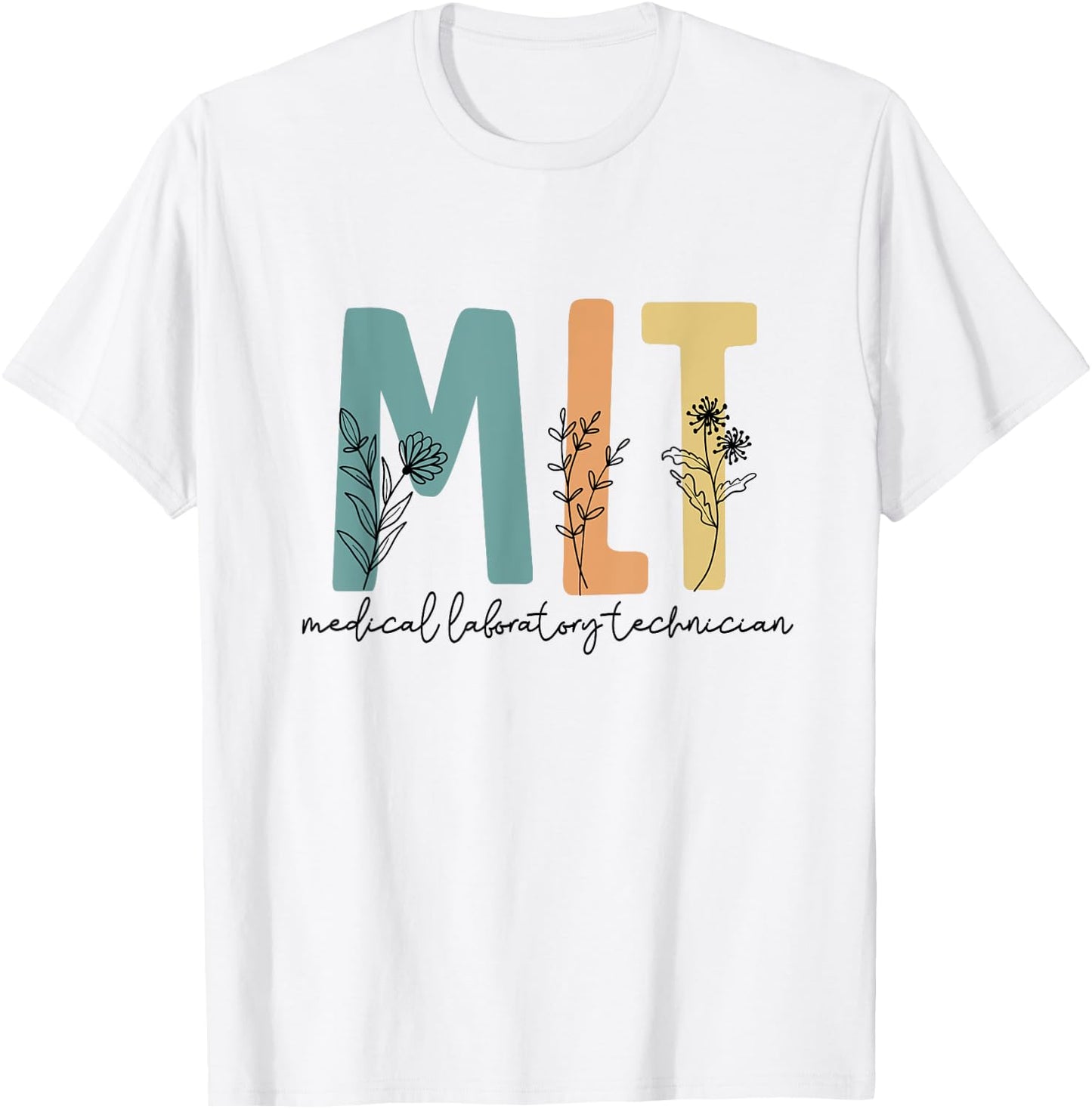 Retro Wildflower MLT Medical Laboratory Technician Scrub T-Shirt - T-Shirt | White