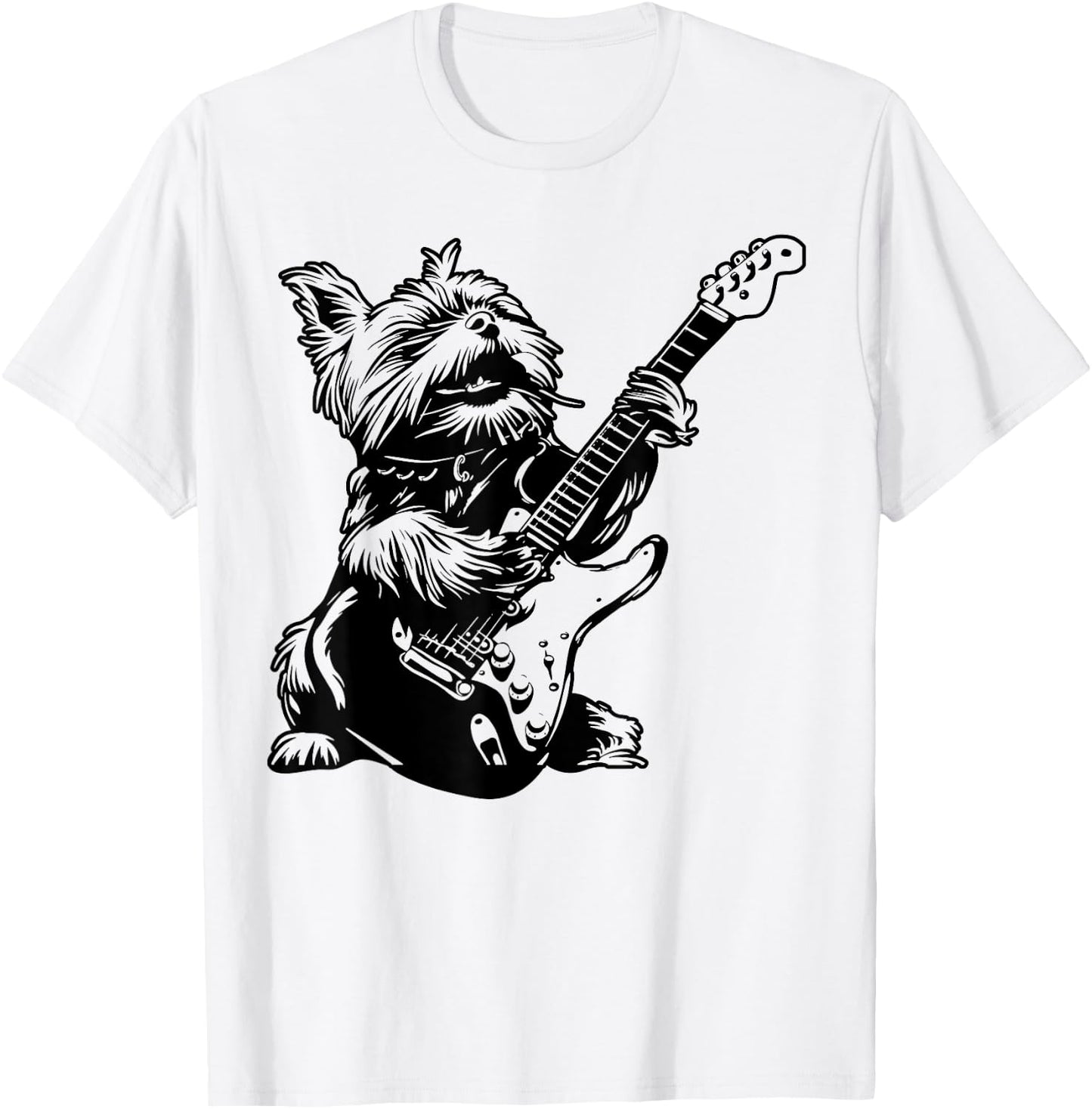 Dog Guitarist Guitar - Yorkie Dad Mom Women T-Shirt - T-Shirt | White