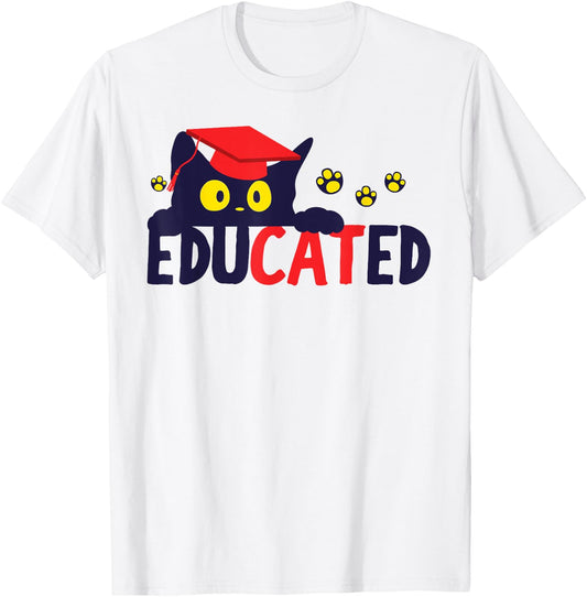 Educated Cat in Graduation Cap Funny Grad Women T-Shirt - T-Shirt | White