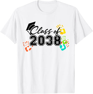 Class of 2038 Grow With Me Handprint On Back Pre-K to 12th T-Shirt - T-Shirt | White