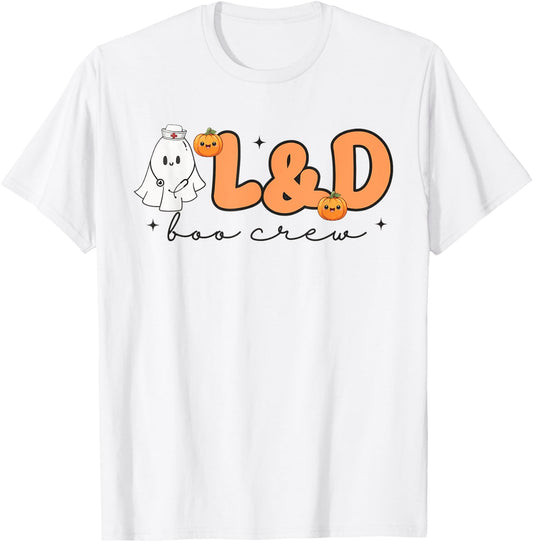 Labor Delivery Boo Crew Halloween Nurse Ghost Delivery Nurse T-Shirt - T-Shirt | White