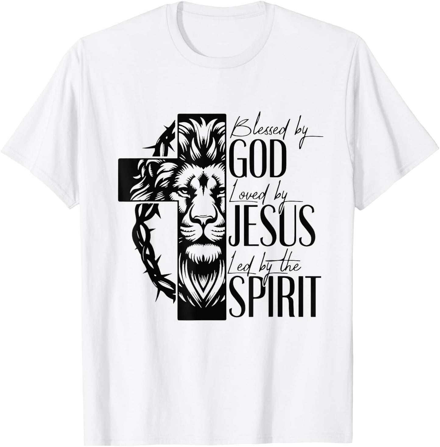 Lion Blessed by god loved by jesus led by the spirit T-Shirt - T-Shirt | White