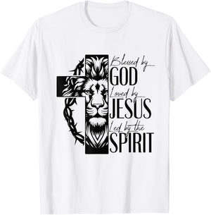 Lion Blessed by god loved by jesus led by the spirit T-Shirt - T-Shirt | White