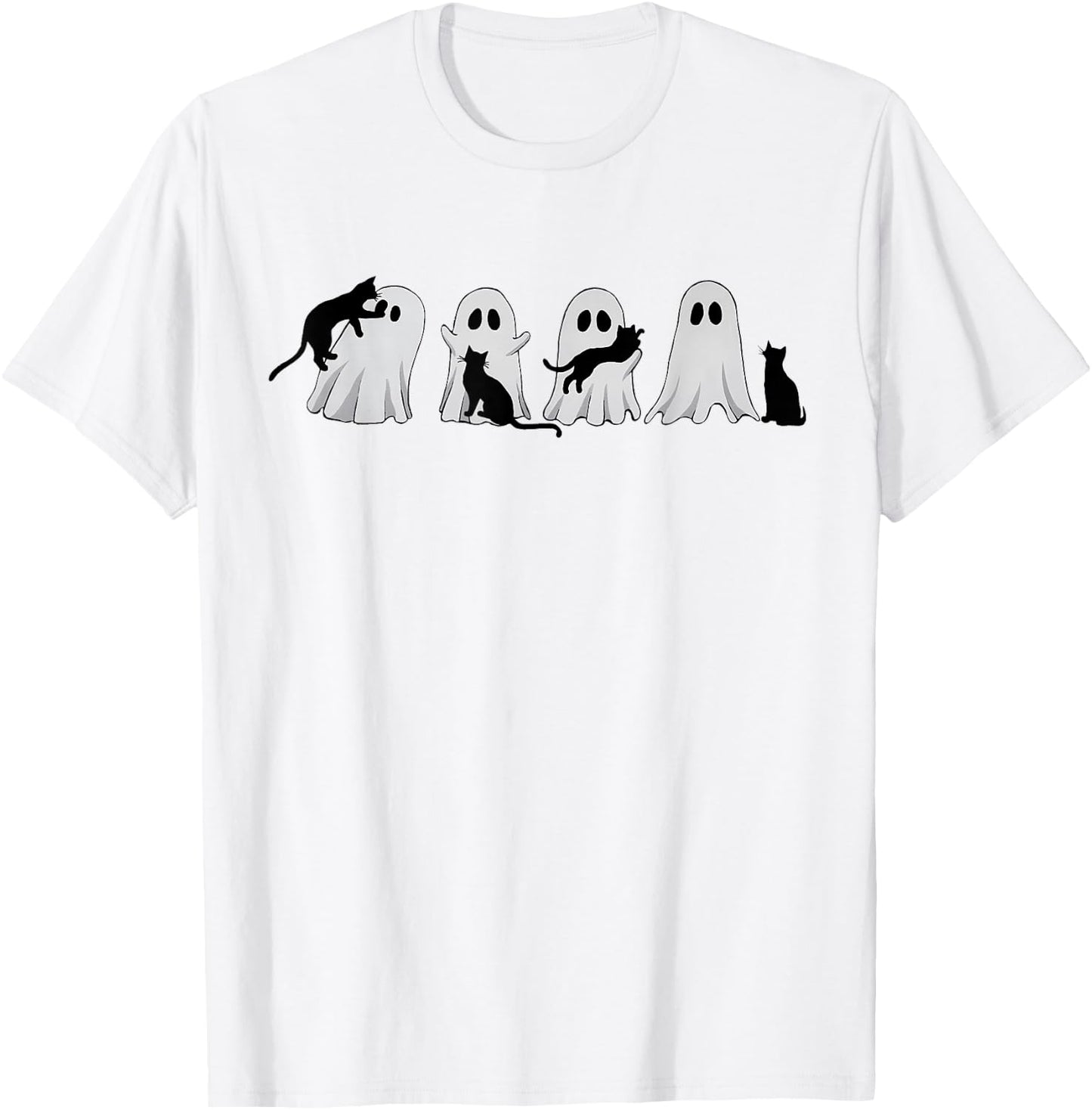 Cute Ghost Cat Halloween Outfit Costumes Cat Lover Spooky Men Women Kids T-Shirt - T-Shirt | White