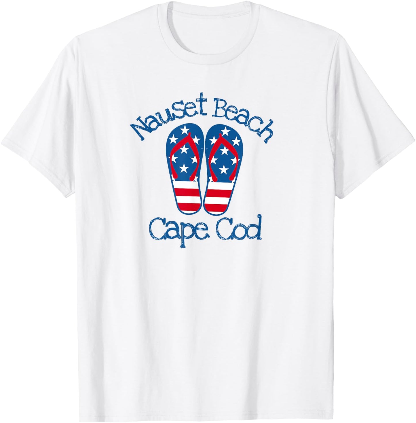 Nauset Beach Coastal Nautical Seashore Patriotic Flip Flops T-Shirt - T-Shirt | White