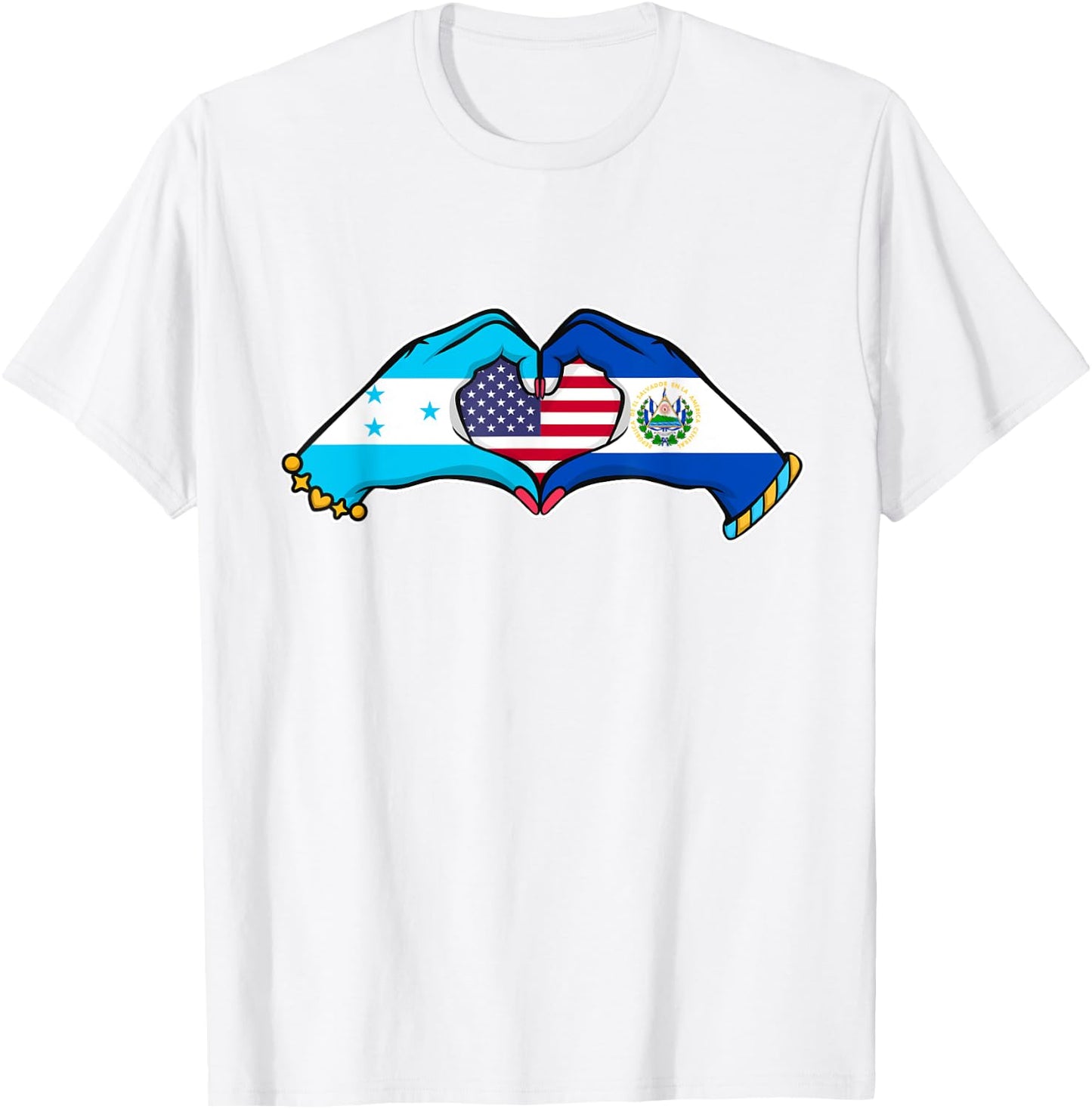 Heart hands El Salvador, Honduras and the USA T-Shirt - T-Shirt | White