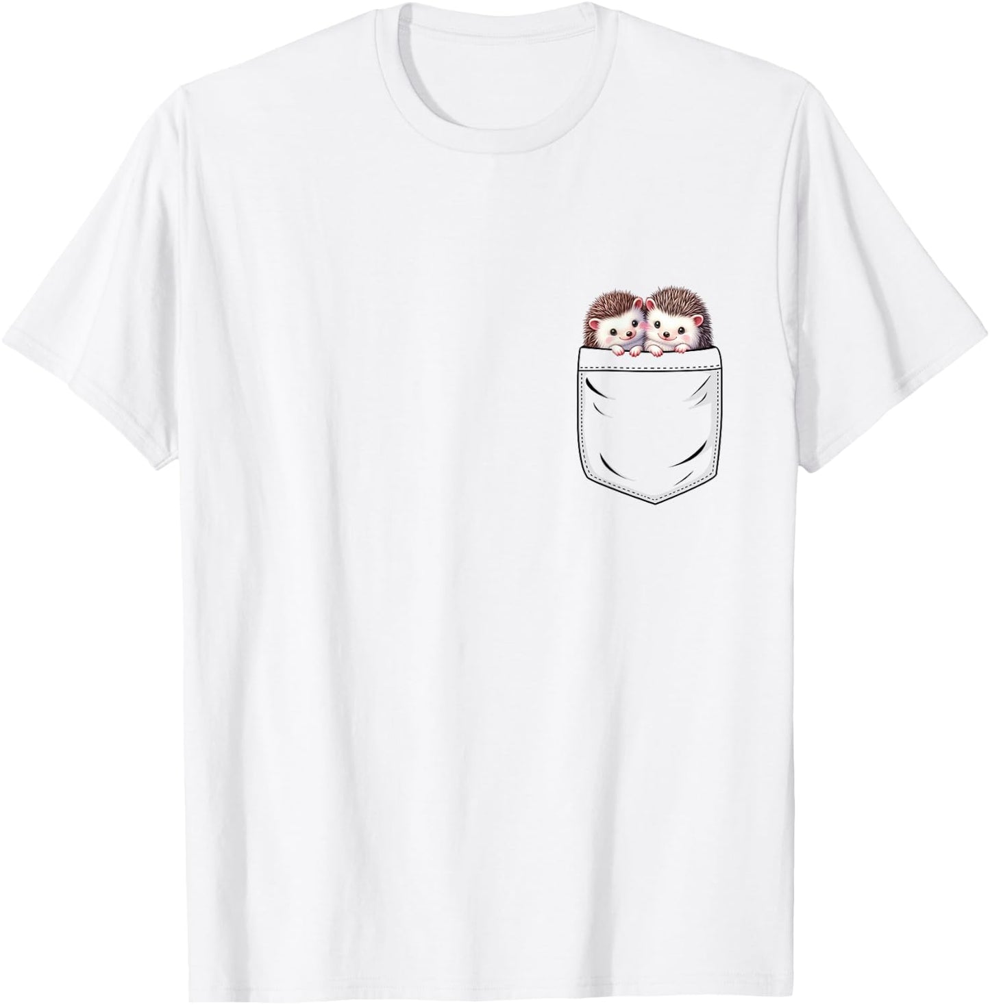 Hedgehog Lovers Cute Funny Hedgehog In Pocket , Small, Grey T-Shirt - T-Shirt | White