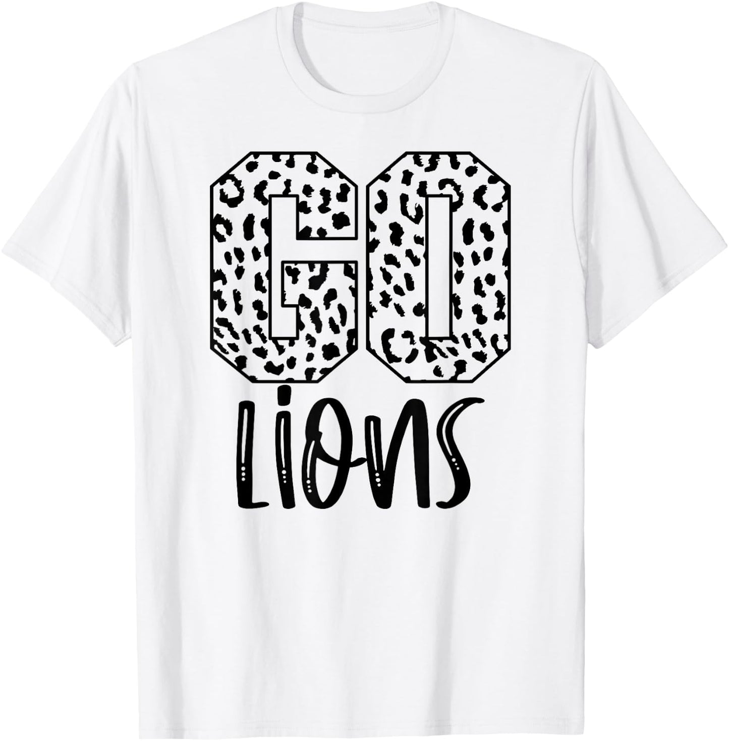 Lions Team Mascot School Spirit Game Night Leopard Print T-Shirt - T-Shirt | White