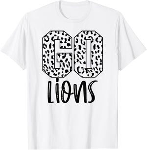 Lions Team Mascot School Spirit Game Night Leopard Print T-Shirt - T-Shirt | White