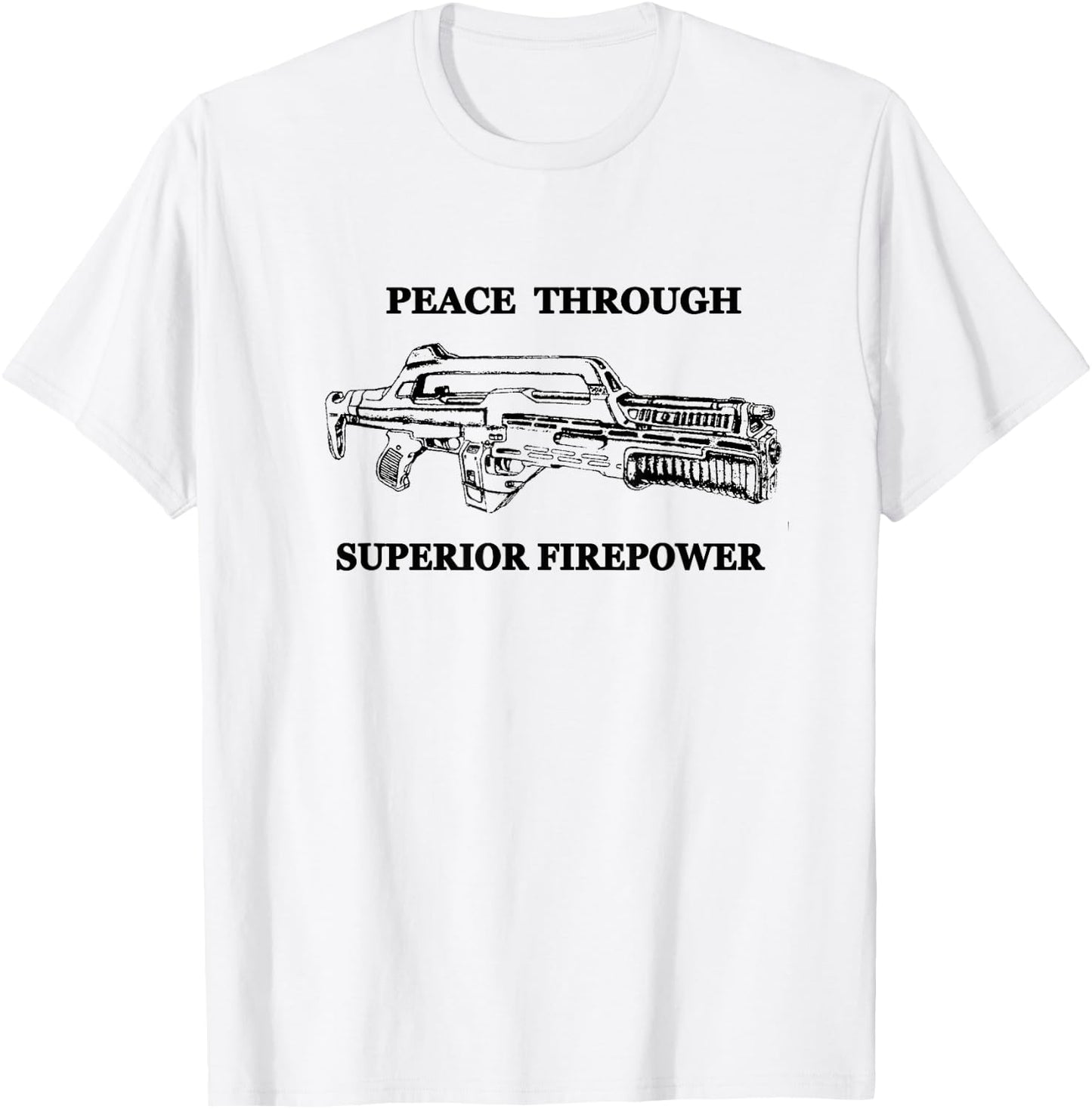Peace Through Superior Firepower - Retro 80's Sci-fi T-Shirt - T-Shirt | White