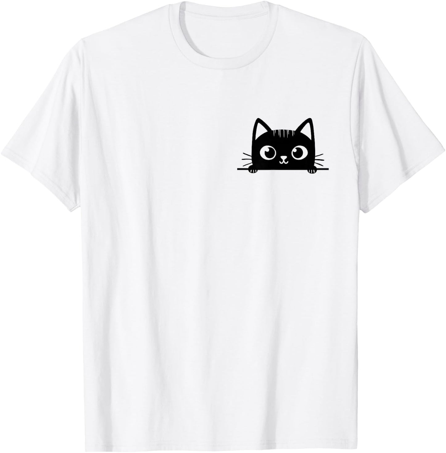 Cute black cat pocket, cat peeking out, black kitten pocket T-Shirt - T-Shirt | White
