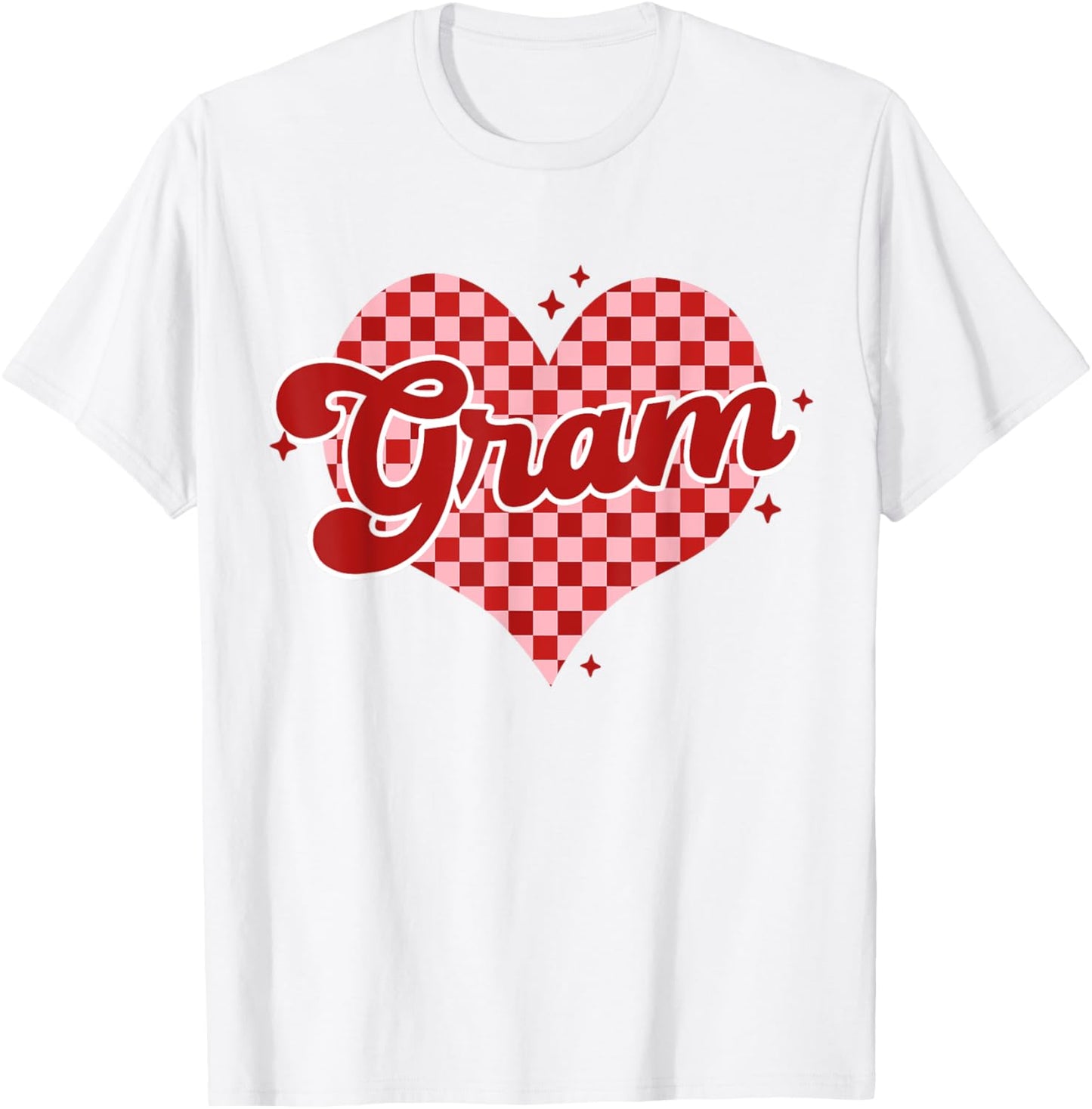 Retro Checkered Gram Heart GroovyValentines Day T-Shirt - T-Shirt | White