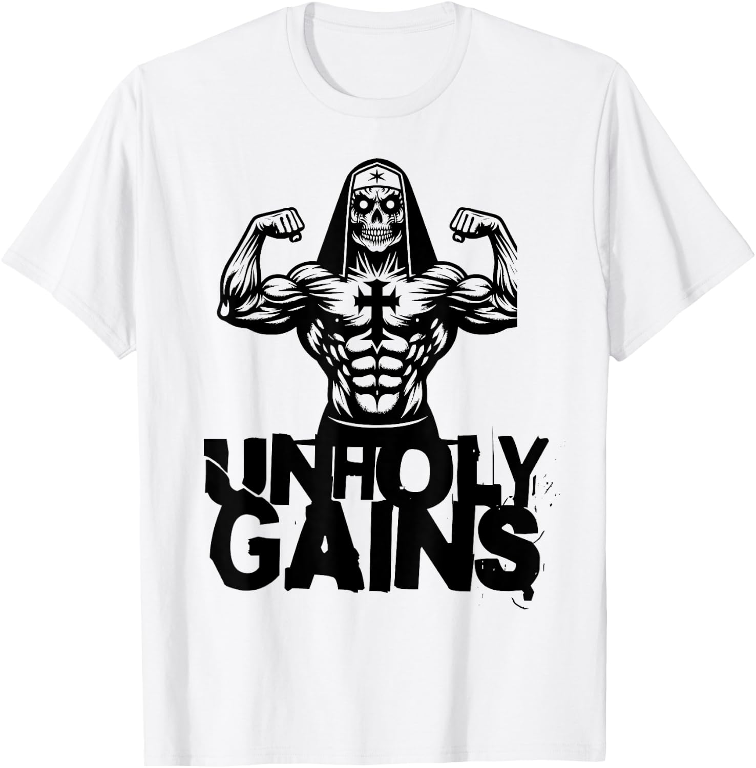 Unholy Gains Satanic Workout Devil Worship Nun T-Shirt - T-Shirt | White