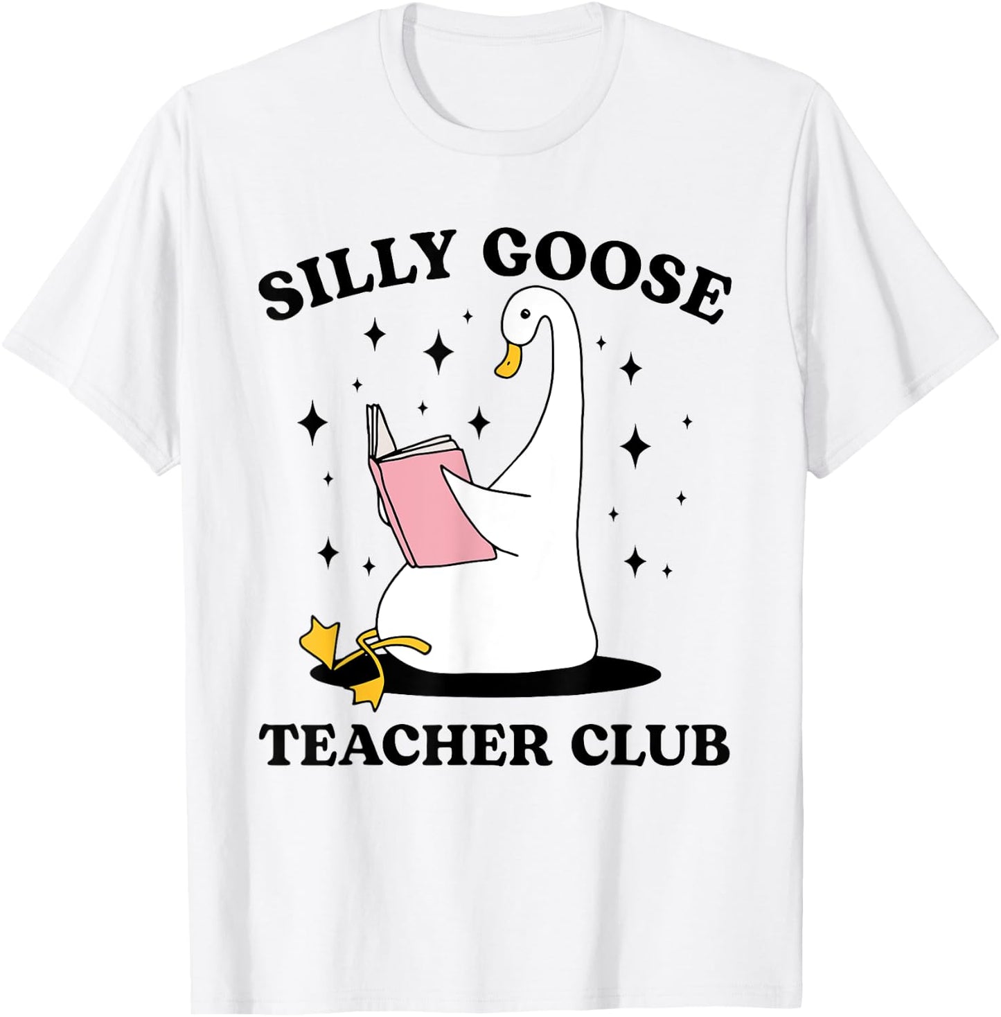 Silly Goose Teacher Groovy Club Silly Goose Book Reading T-Shirt - T-Shirt | White