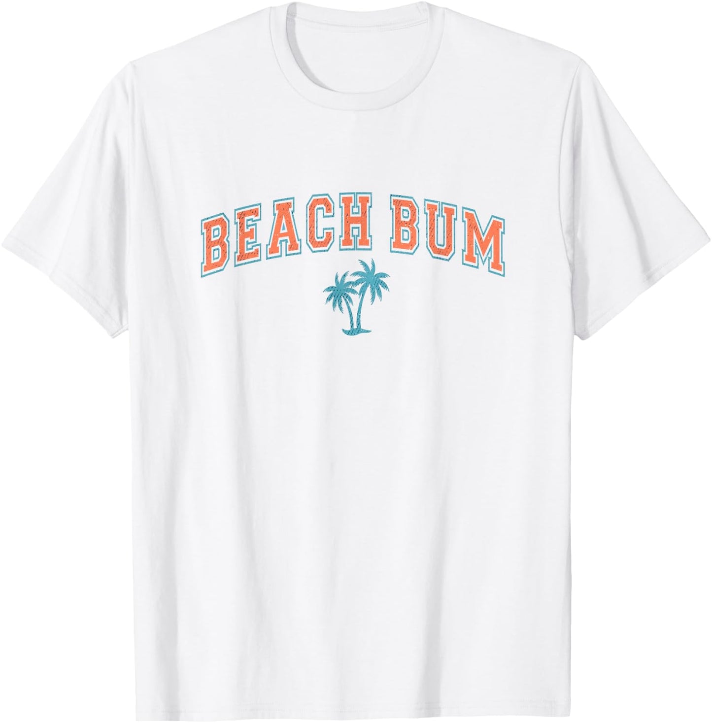 Vintage Beach Bum Shirt Varsity Text Palm Tree Simple Summer Men Women Girls Kids T-Shirt - T-Shirt | White