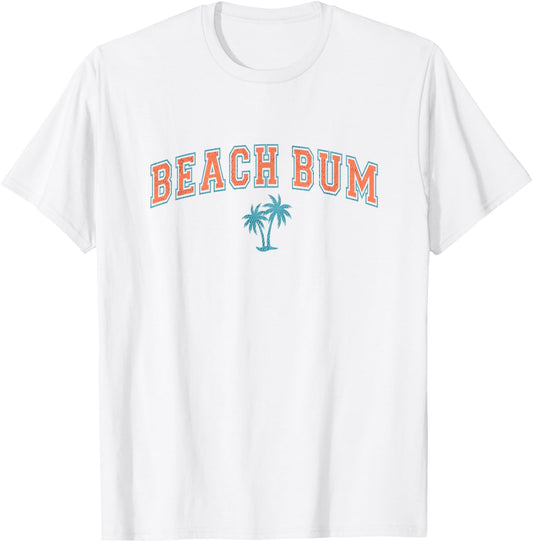 Vintage Beach Bum Shirt Varsity Text Palm Tree Simple Summer Men Women Girls Kids T-Shirt - T-Shirt | White