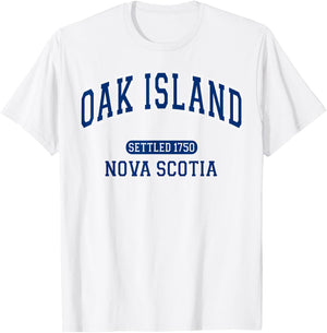 Oak Island Nova Scotia Settled 1750 Sports Vintage Blue T-Shirt - T-Shirt | White