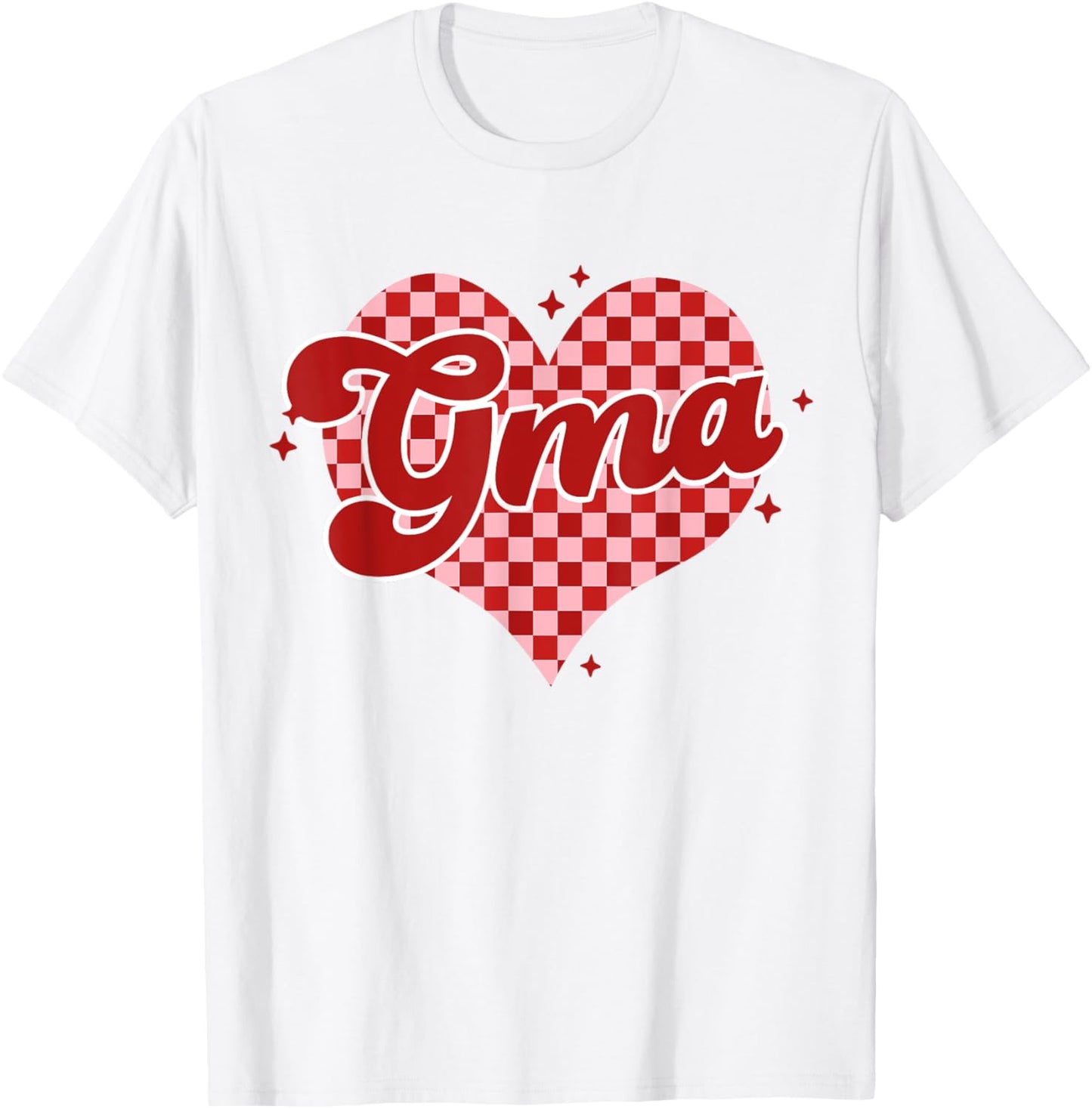 Retro Checkered Gma Heart Groovy Valentines Day T-Shirt - T-Shirt | White