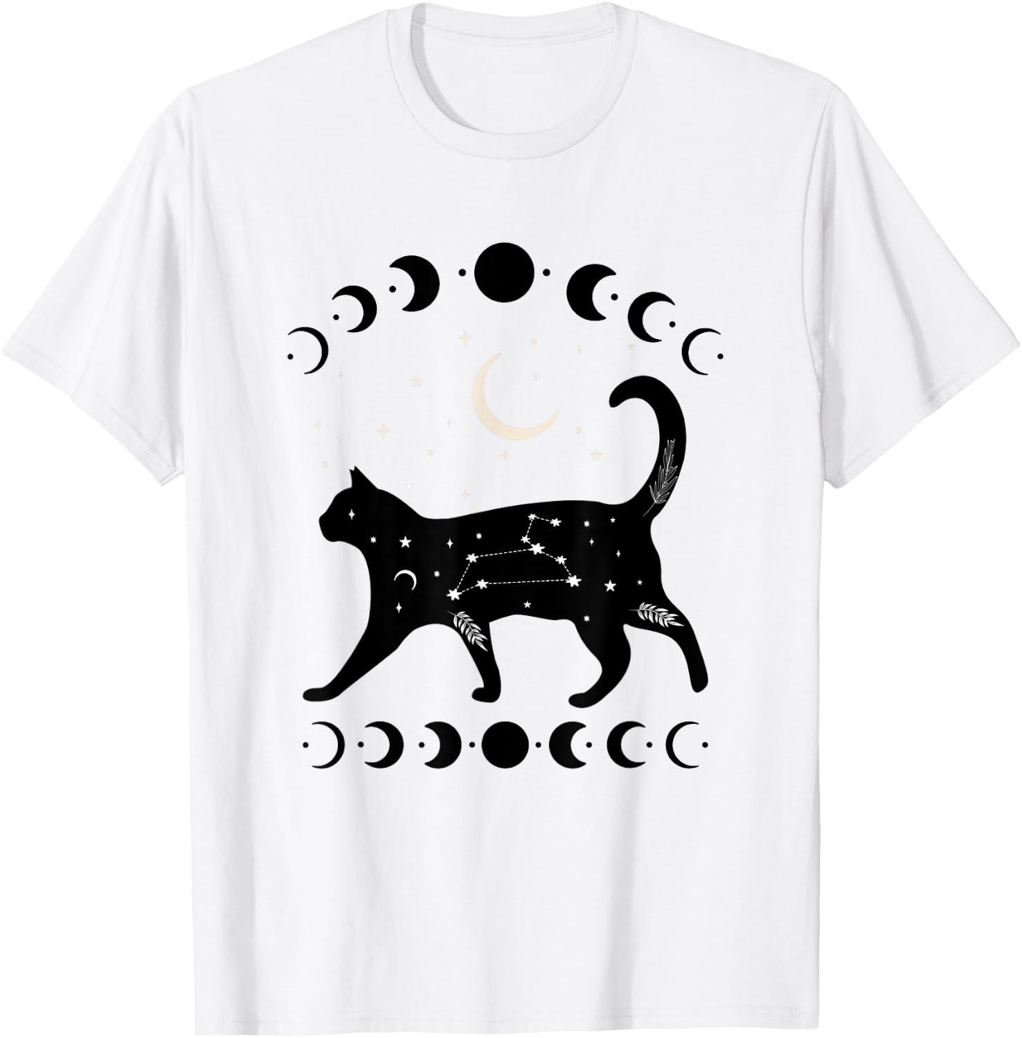 Crescent Moon Cat Star Mystical Celestial Women Men Kids T-Shirt - T-Shirt | White